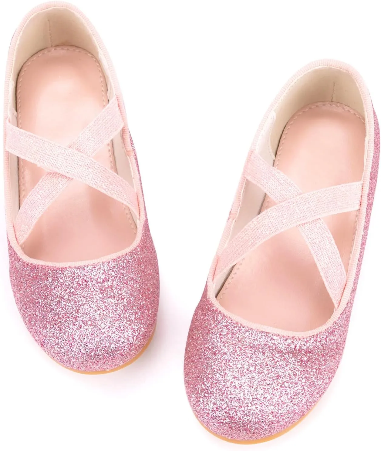Girls Glitter Ballerina Dress Shoes Mary Jane Ballet Flats for Girls Wedding Party Back to School with Elastic Strap