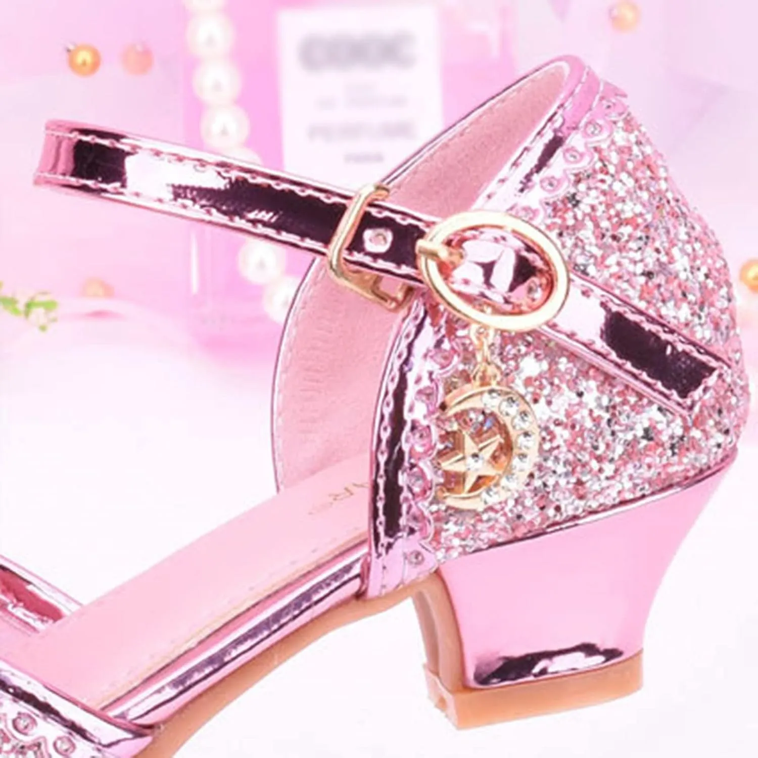 Girls Glitter Butterfly Sandals Sequin Rhinestone Heels Dress Shoes Teens Kids Princess Shining Formal Party Shoes