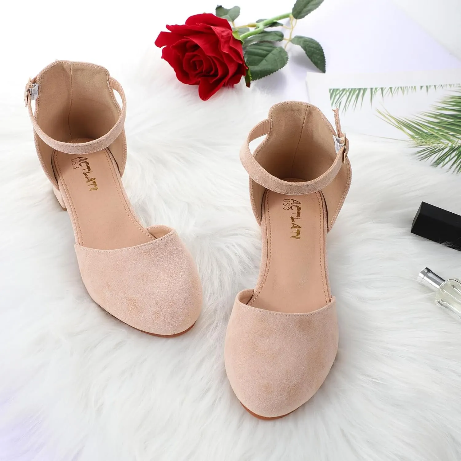 Girls Glitter Dress Shoes - Closed Toe Chunky High Heels with Ankle Strap for Weddings, Parties, and Special Occasions (Big Kid)
