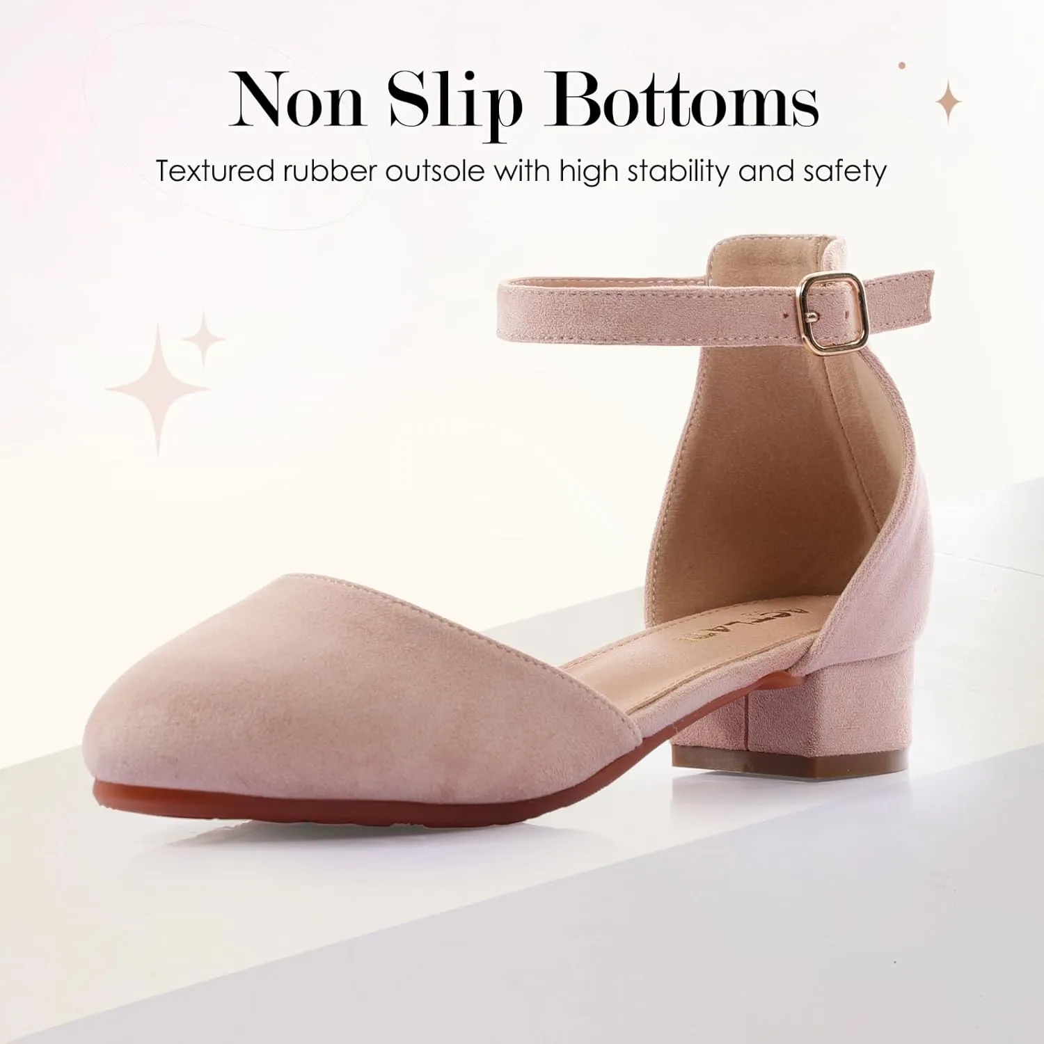 Girls Glitter Dress Shoes - Closed Toe Chunky High Heels with Ankle Strap for Weddings, Parties, and Special Occasions (Big Kid)