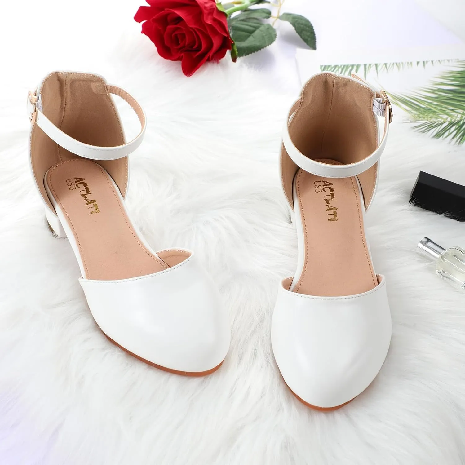 Girls Glitter Dress Shoes - Closed Toe Chunky High Heels with Ankle Strap for Weddings, Parties, and Special Occasions (Big Kid)