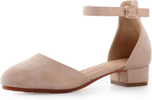 Girls Glitter Dress Shoes - Closed Toe Chunky High Heels with Ankle Strap for Weddings, Parties, and Special Occasions (Big Kid)