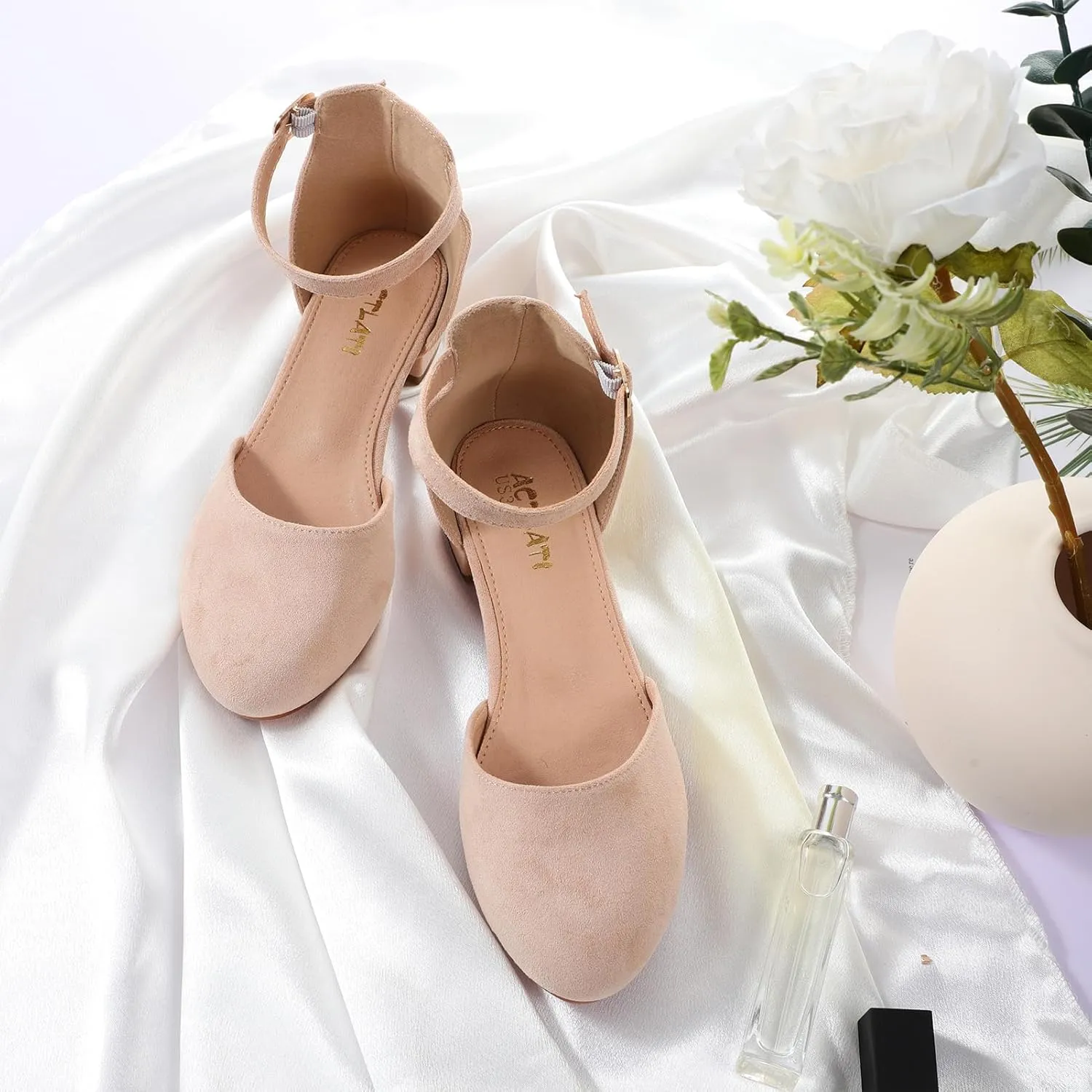 Girls Glitter Dress Shoes - Closed Toe Chunky High Heels with Ankle Strap for Weddings, Parties, and Special Occasions (Big Kid)