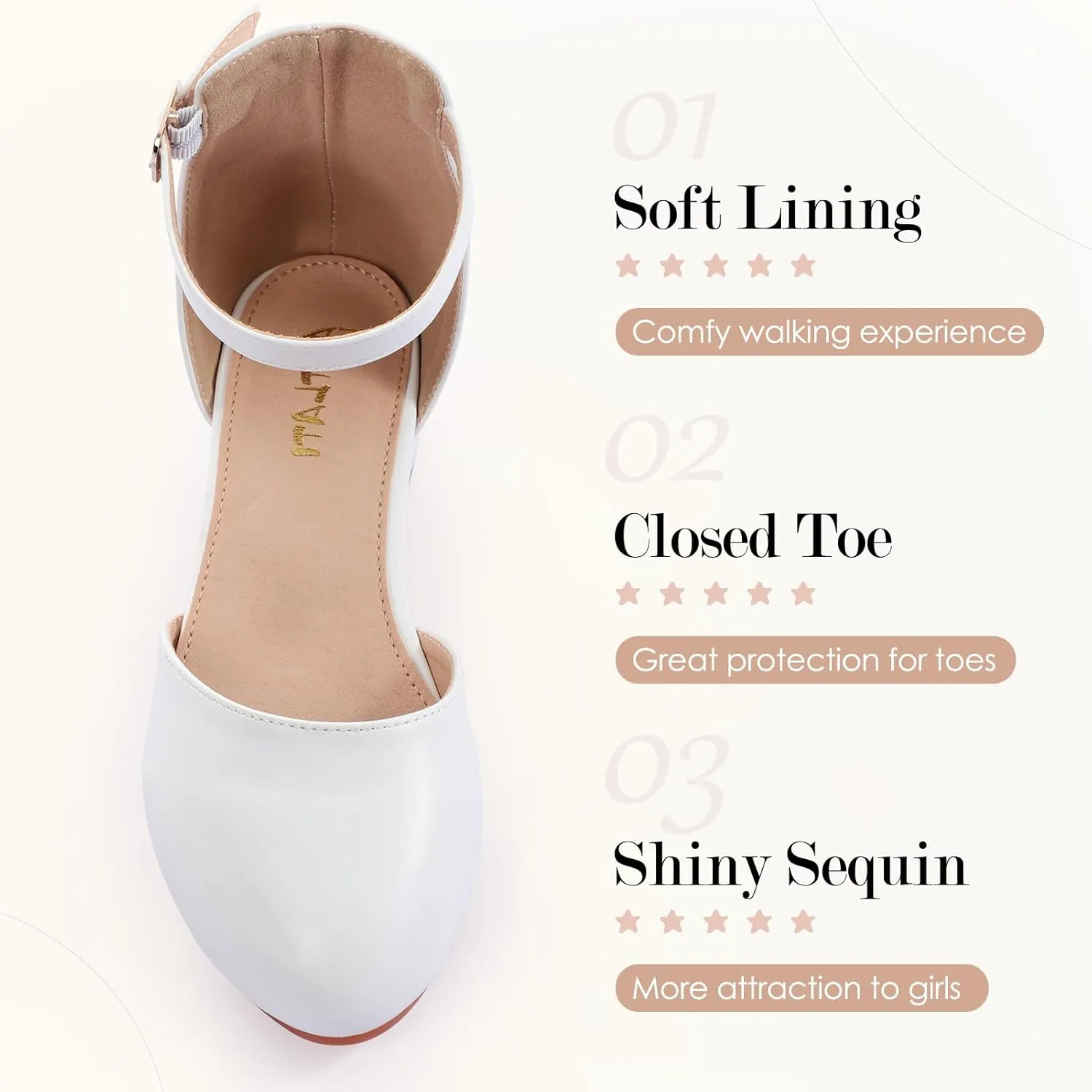 Girls Glitter Dress Shoes - Closed Toe Chunky High Heels with Ankle Strap for Weddings, Parties, and Special Occasions (Big Kid)