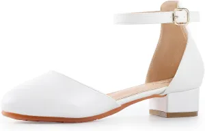 Girls Glitter Dress Shoes - Closed Toe Chunky High Heels with Ankle Strap for Weddings, Parties, and Special Occasions (Big Kid)