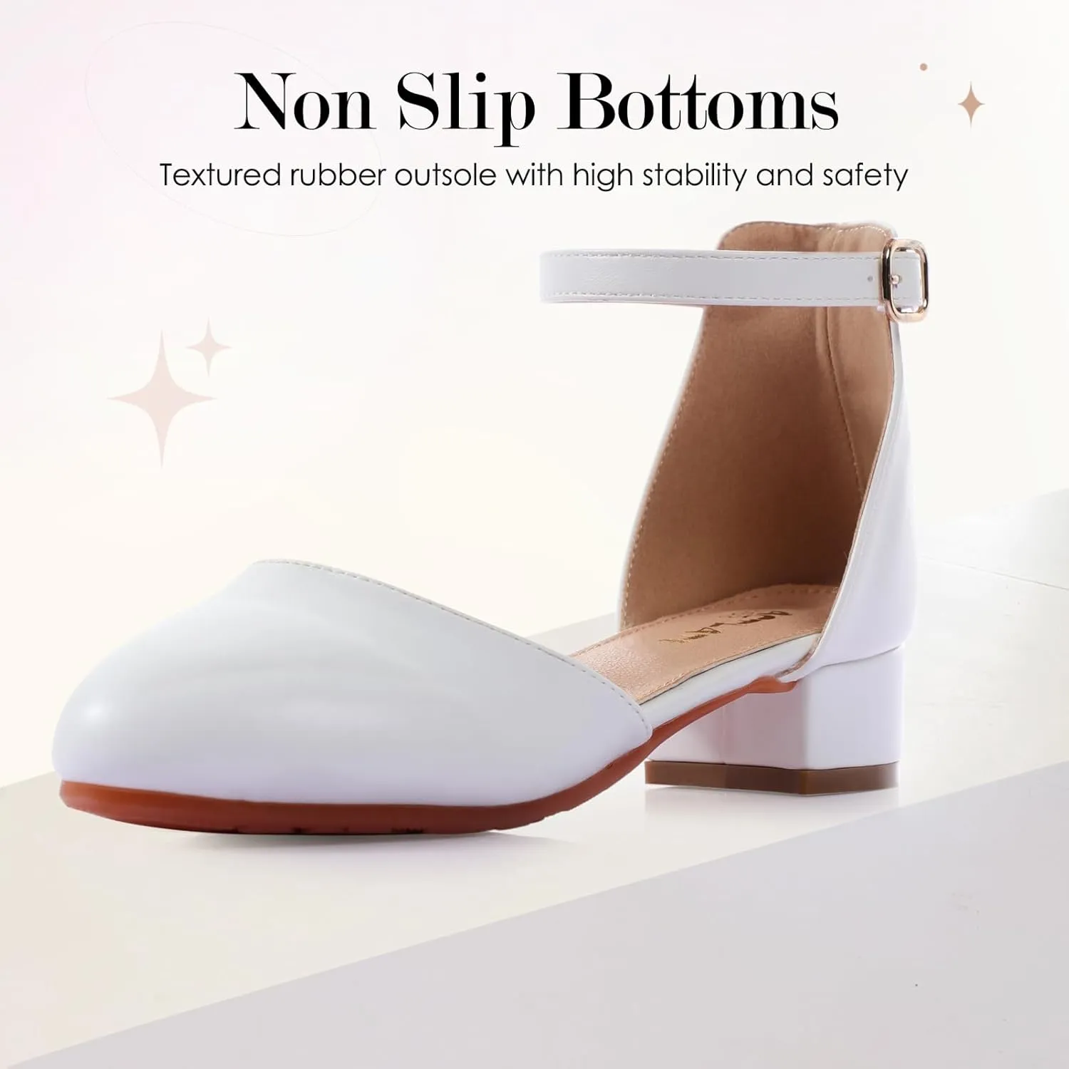 Girls Glitter Dress Shoes - Closed Toe Chunky High Heels with Ankle Strap for Weddings, Parties, and Special Occasions (Big Kid)