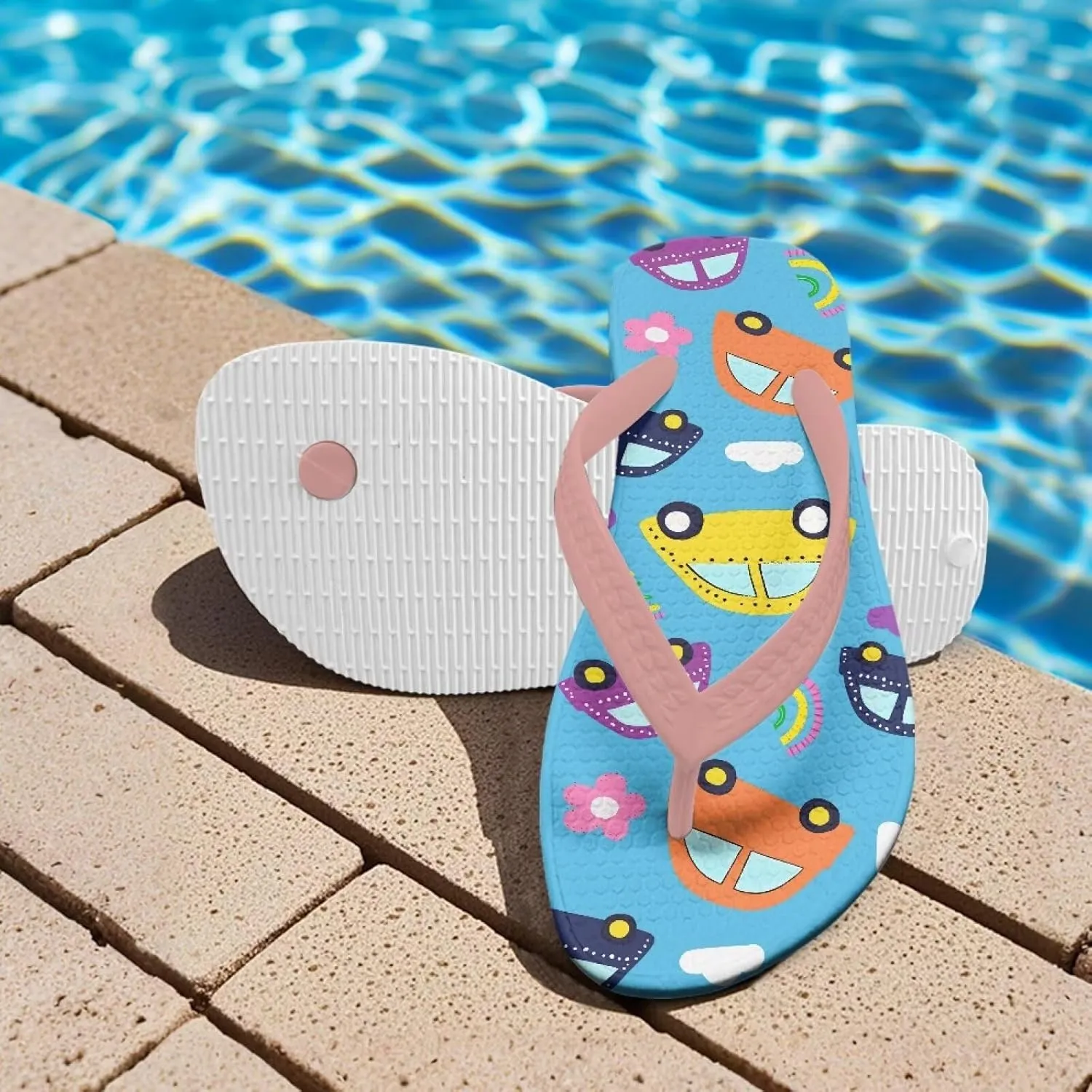 Girls Kids Beach Flip Flops Children's Flip Flops Basic Non-Slip Sole Sandals Pink Straps
