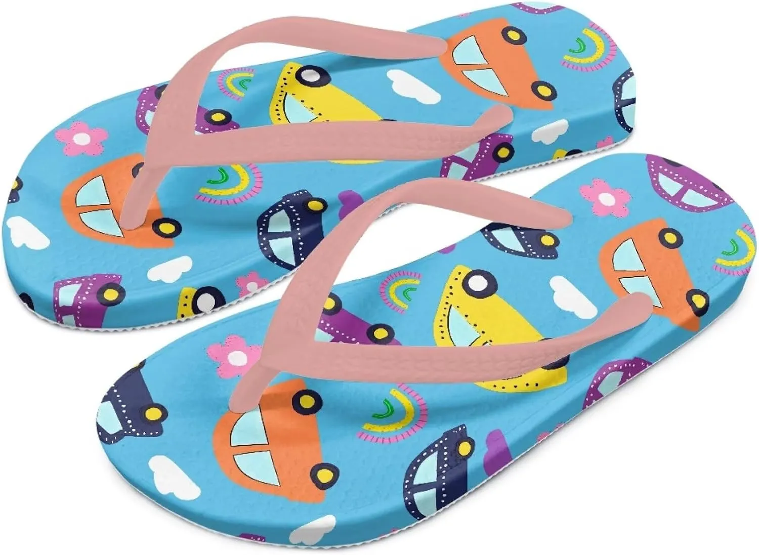 Girls Kids Beach Flip Flops Children's Flip Flops Basic Non-Slip Sole Sandals Pink Straps
