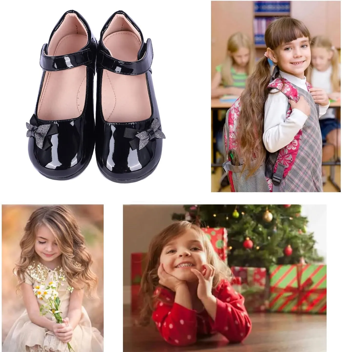 Girls Mary Jane Strap School Uniform Dress Flat Ballet Shoes