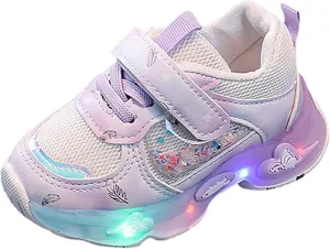 Girls Running Shoes Fashion LED Light Athletic Shoes Boys Hook Loop Non-Slip Casual Comfortable Girls Glittery