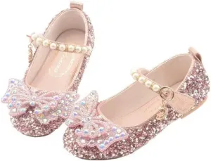 Girls Sparkle Princess Dress Shoes Bow Wedding Party Flower Bridesmaids Mary Jane Ballet Flats for Kid Toddler