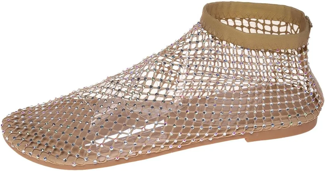 Glitter Stretchy Shoes, Ultra Comfortable Shiny Gem Mesh Flats, Ballet Flats for Women Sandals Women Dressy Summer Flat Shoes Slip On Sandals