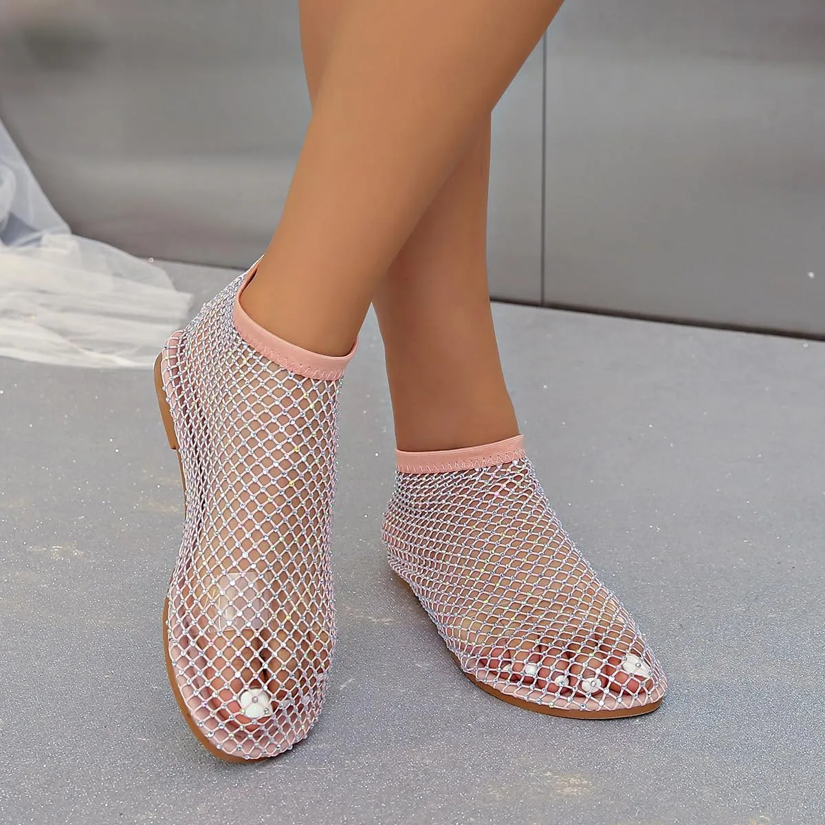 Glitter Stretchy Shoes, Ultra Comfortable Shiny Gem Mesh Flats, Ballet Flats for Women Sandals Women Dressy Summer Flat Shoes Slip On Sandals