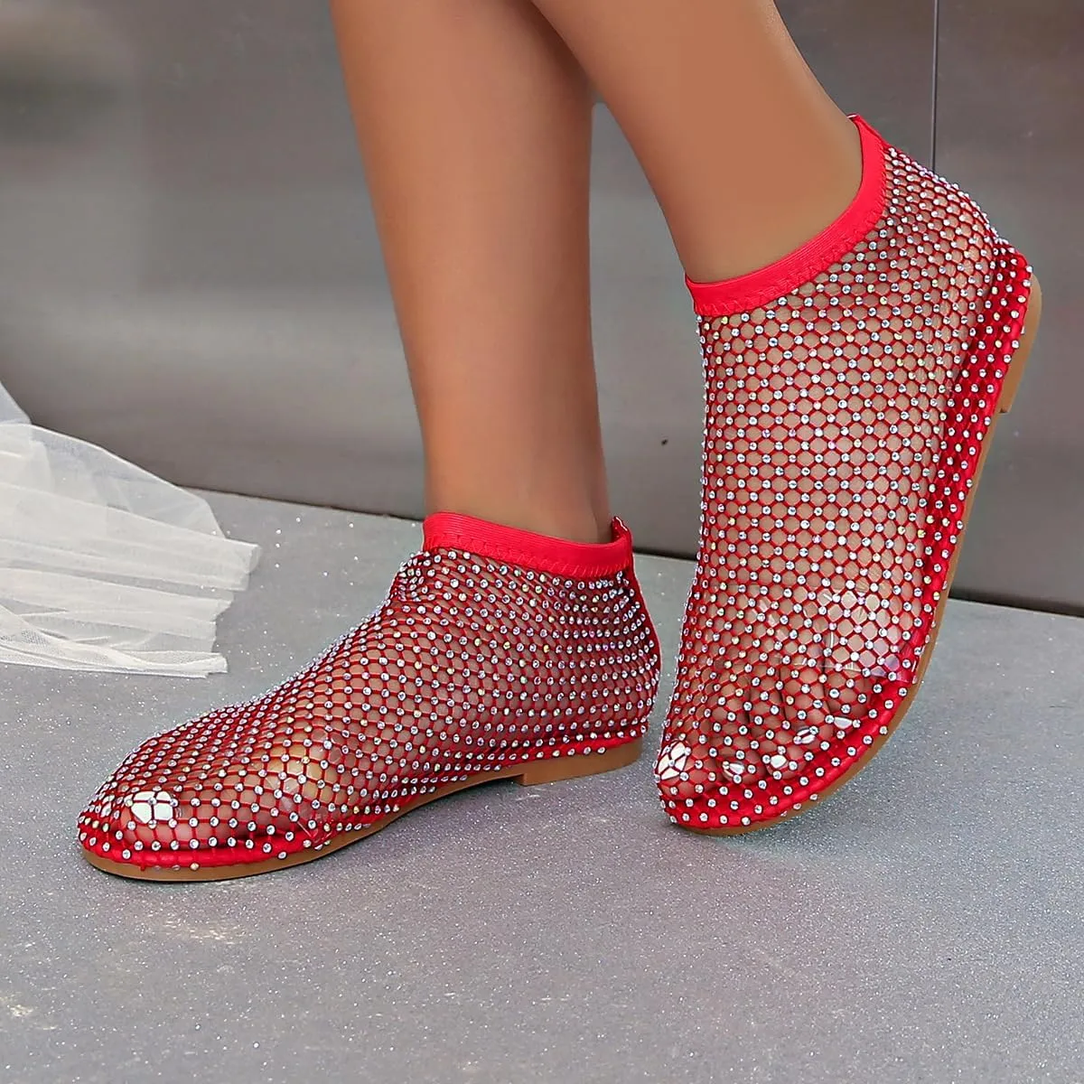 Glitter Stretchy Shoes, Ultra Comfortable Shiny Gem Mesh Flats, Ballet Flats for Women Sandals Women Dressy Summer Flat Shoes Slip On Sandals