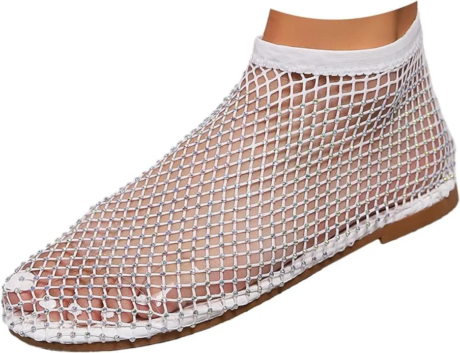 Glittery Stretchy Net Shoes Women Ultra Comfortable Shiny Gem Mesh Flats Sparkle Shoe
