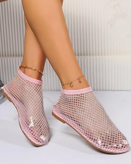 Glittery Stretchy Net Shoes Women Ultra Comfortable Shiny Gem Mesh Flats Sparkle Shoe
