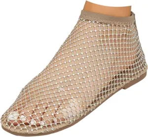 Glittery Stretchy Net Shoes Women Ultra Comfortable Shiny Gem Mesh Flats Sparkle Shoe
