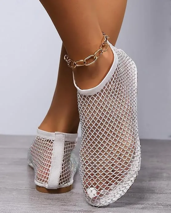 Glittery Stretchy Net Shoes Women Ultra Comfortable Shiny Gem Mesh Flats Sparkle Shoe