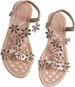 GORGLITTER Women's Butterfly Strappy Clear Glitter Ankle Sandals Dressy 2025 Cute Summer Wedding Bridal Flats Sandal