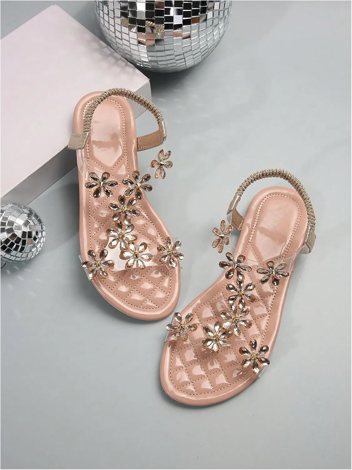 GORGLITTER Women's Butterfly Strappy Clear Glitter Ankle Sandals Dressy 2025 Cute Summer Wedding Bridal Flats Sandal