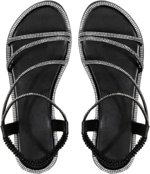 GORGLITTER Women's Rhinestone Sandals Glitter Open Toe Flats Sandal Sparkle Slingback Slides