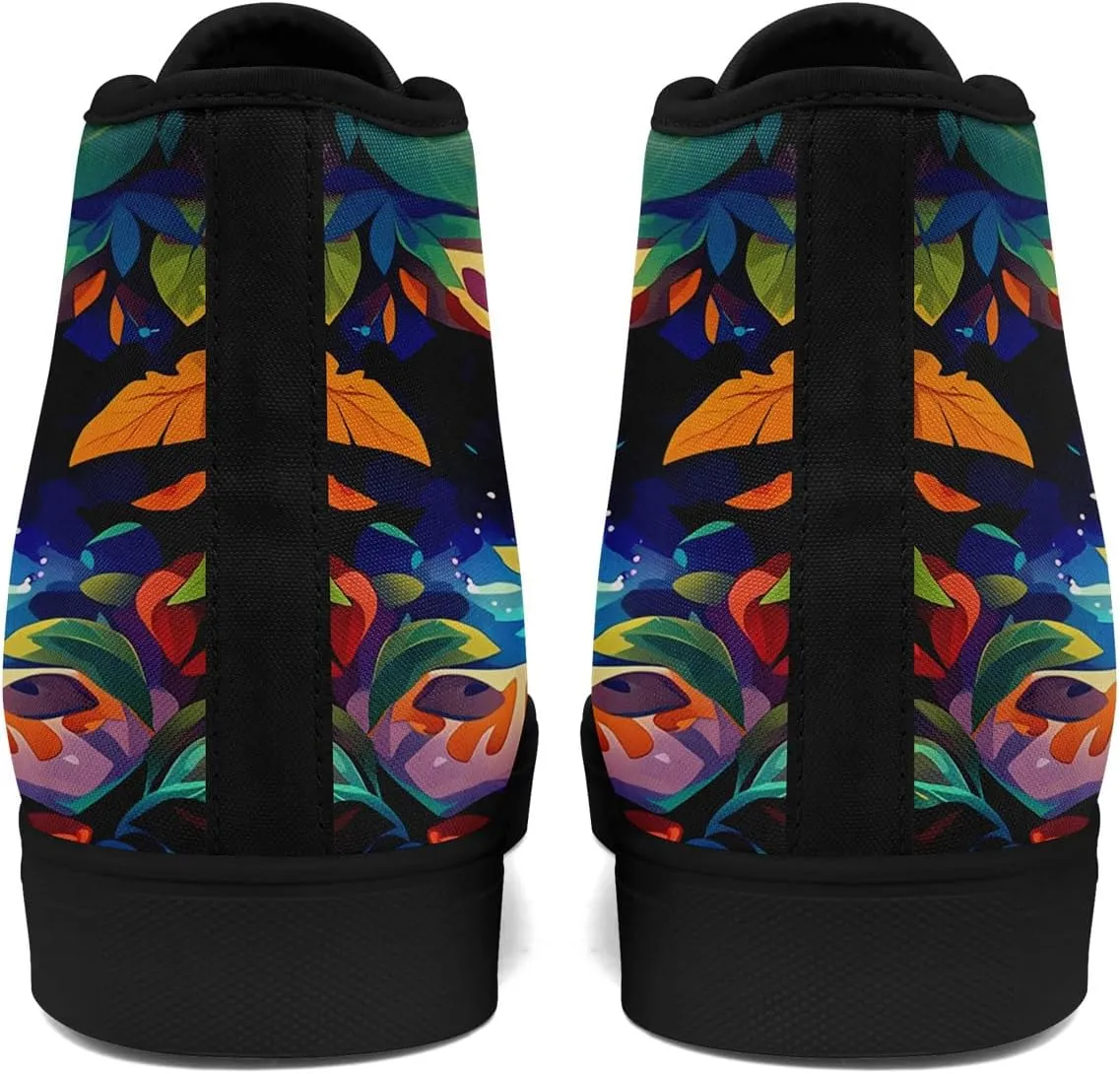 Gothic Skull High Top Canvas Sneakers for Men Women Butterflies Flames Flower Vivid Lace up Flat Casual Walking Shoes