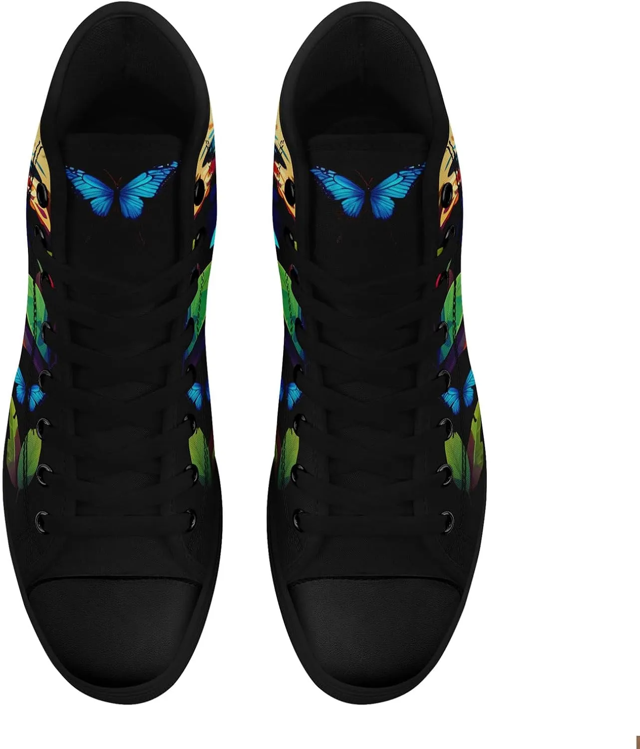 Gothic Skull High Top Canvas Sneakers for Men Women Butterflies Flames Flower Vivid Lace up Flat Casual Walking Shoes