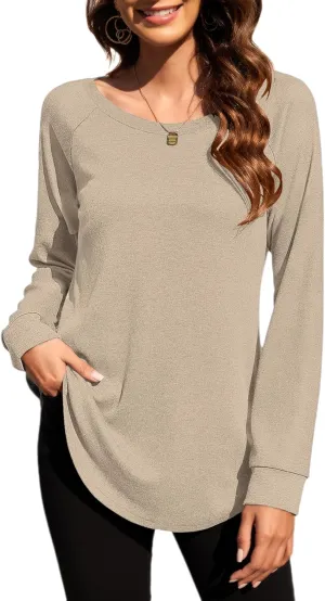 Halife Women's Lightweight Color Block Long Sleeve Loose Fit Pullover Sweatshirts Tunics Tops Shirts