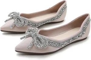 Hee grand Flats for Women Bowknot Mary Jane Shoes Square Toe Ankle Strap Ballet Flats Shiny Patent Leather Dress Shoes Comfortable Work Shoes