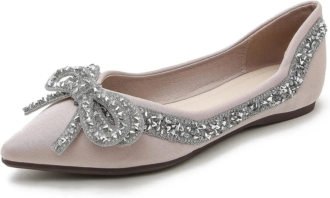Hee grand Flats for Women Bowknot Mary Jane Shoes Square Toe Ankle Strap Ballet Flats Shiny Patent Leather Dress Shoes Comfortable Work Shoes