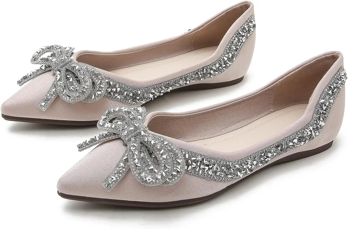 Hee grand Flats for Women Bowknot Mary Jane Shoes Square Toe Ankle Strap Ballet Flats Shiny Patent Leather Dress Shoes Comfortable Work Shoes