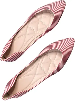 Hee grand Navy Stripe Canvas Shoes Pointed Toe Shallow Flats for Women Lightweight Slip-On Loafers Comfort Walking Flats Dressy Shoes