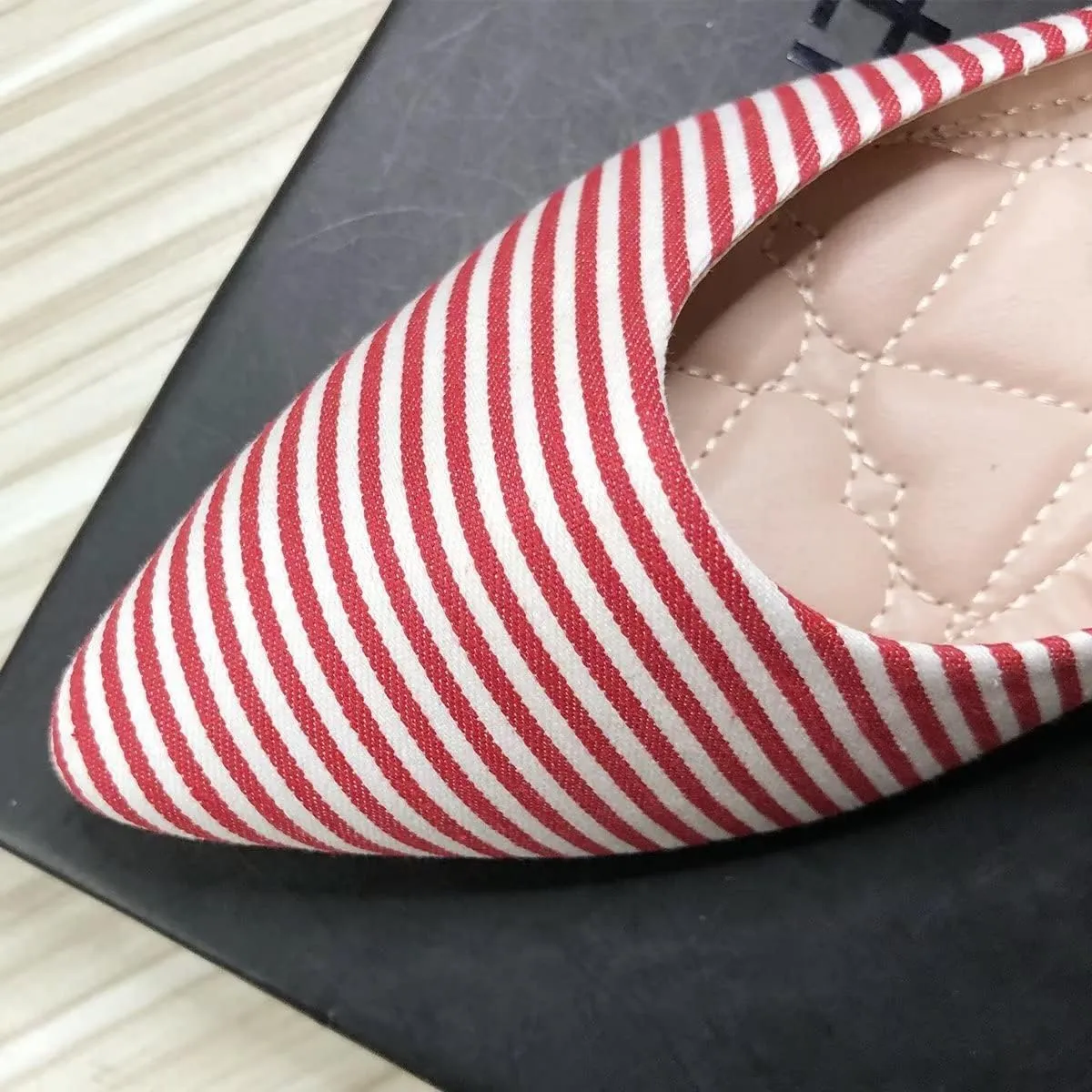 Hee grand Navy Stripe Canvas Shoes Pointed Toe Shallow Flats for Women Lightweight Slip-On Loafers Comfort Walking Flats Dressy Shoes