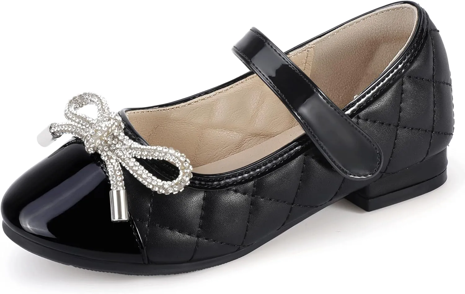 Hehainom Girls Dress Shoes Flower Girl Wedding Party School Little Big Kids Rhinestone Bow Ballet Flats Shoes