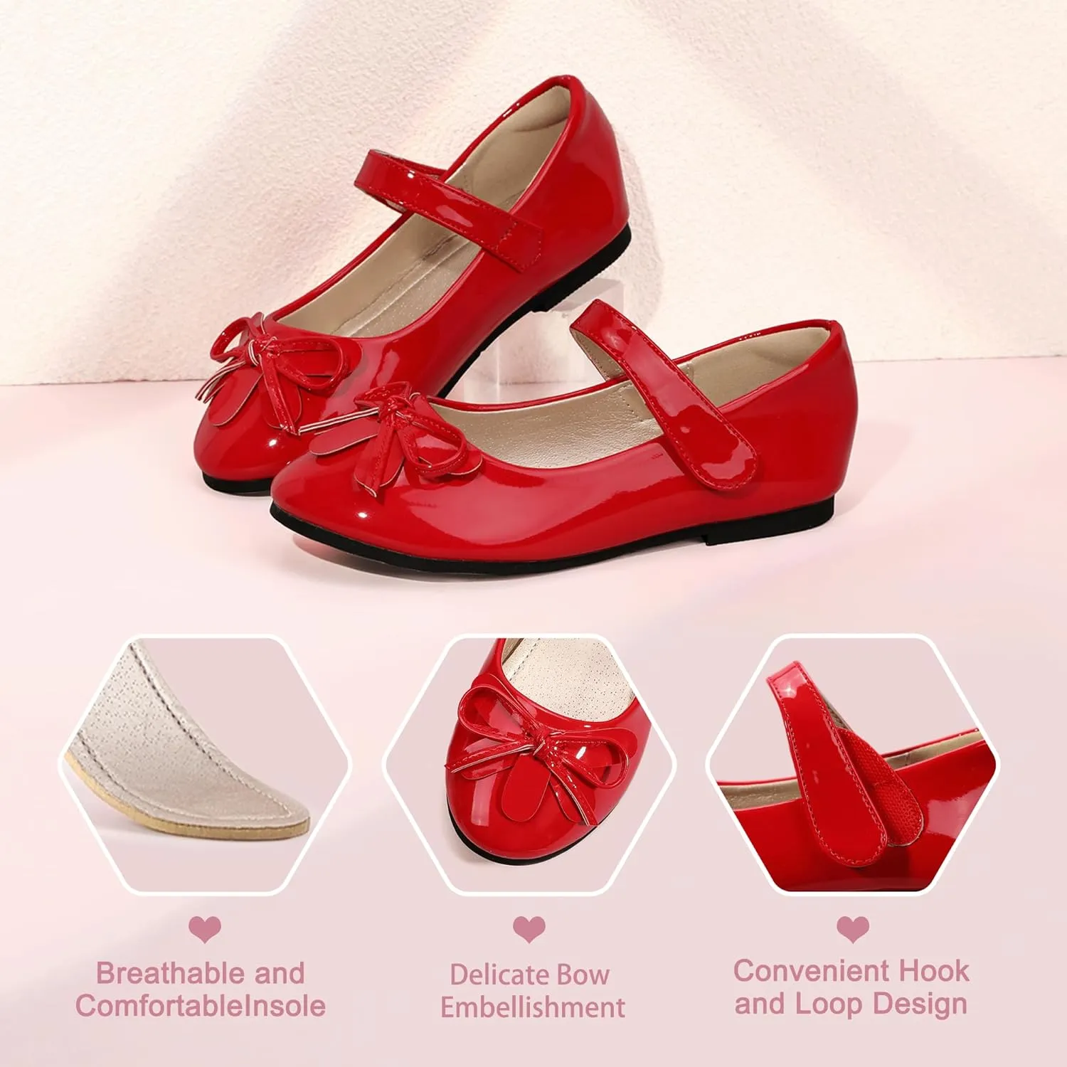 Hehainom Girls Dress Shoes, Flower Toddler/Little Kid Girl Shoes, Bowknot Mary Jane Ballerina Flat Shoes for School Party