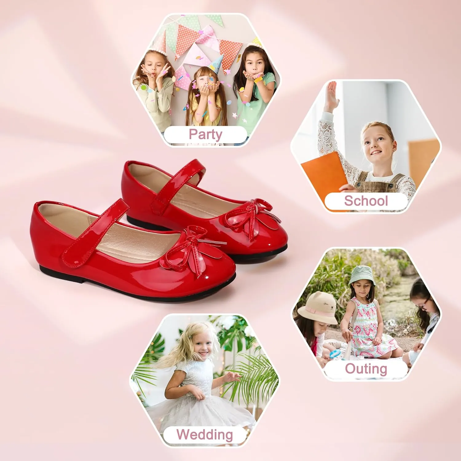 Hehainom Girls Dress Shoes, Flower Toddler/Little Kid Girl Shoes, Bowknot Mary Jane Ballerina Flat Shoes for School Party