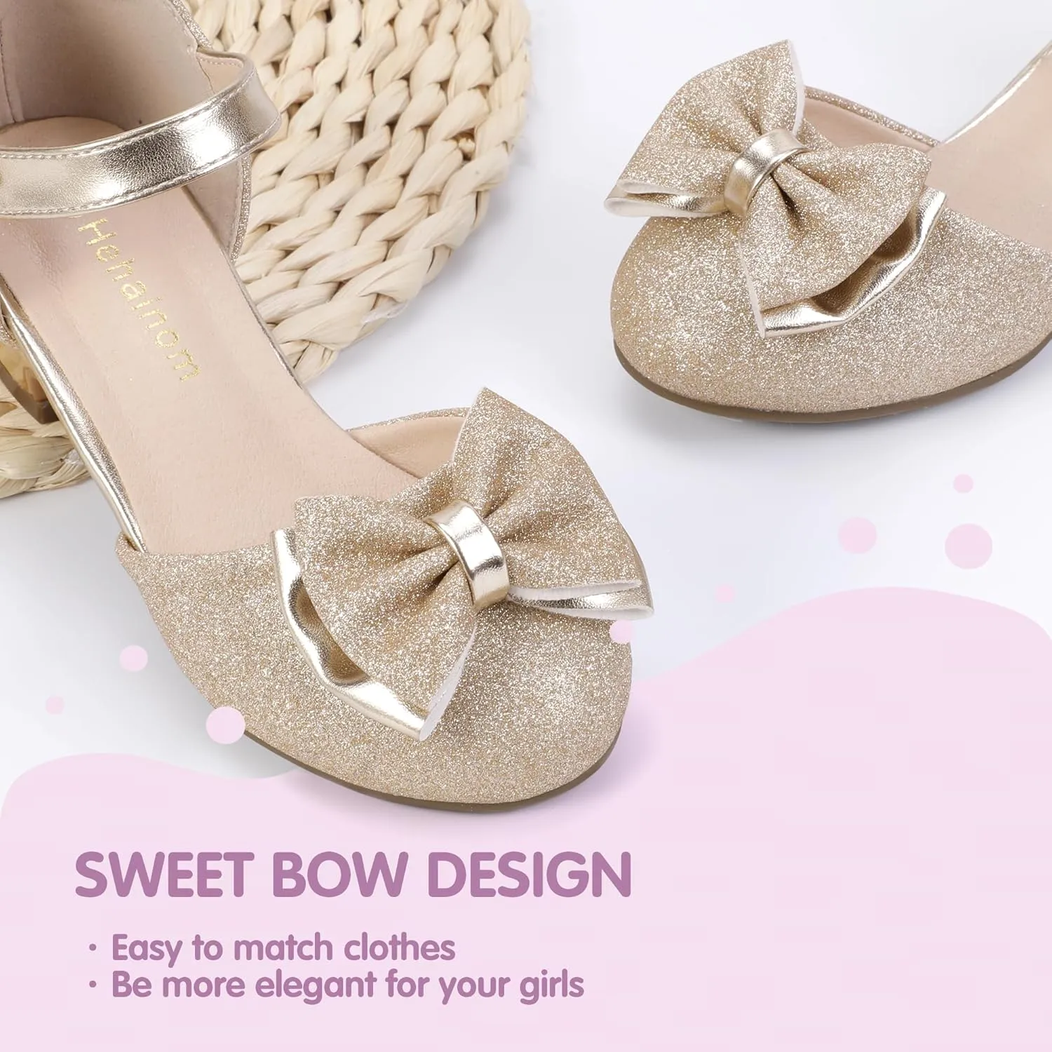 Hehainom Girls Dress Shoes Toddler Closed Toe Flower Girl Heels for Party Wedding Princess Shoes