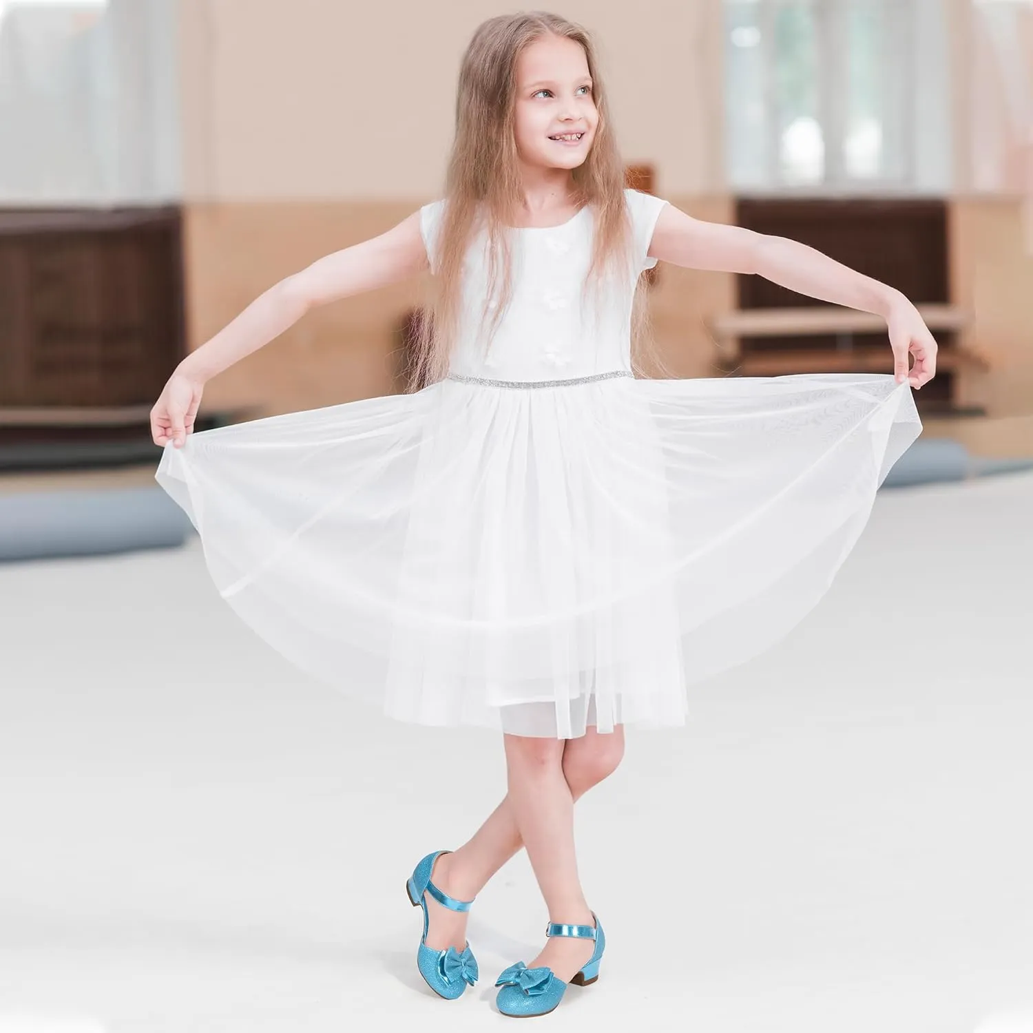Hehainom Girls Dress Shoes Toddler Closed Toe Flower Girl Heels for Party Wedding Princess Shoes