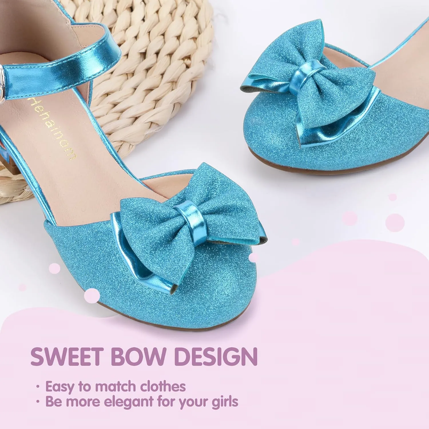 Hehainom Girls Dress Shoes Toddler Closed Toe Flower Girl Heels for Party Wedding Princess Shoes