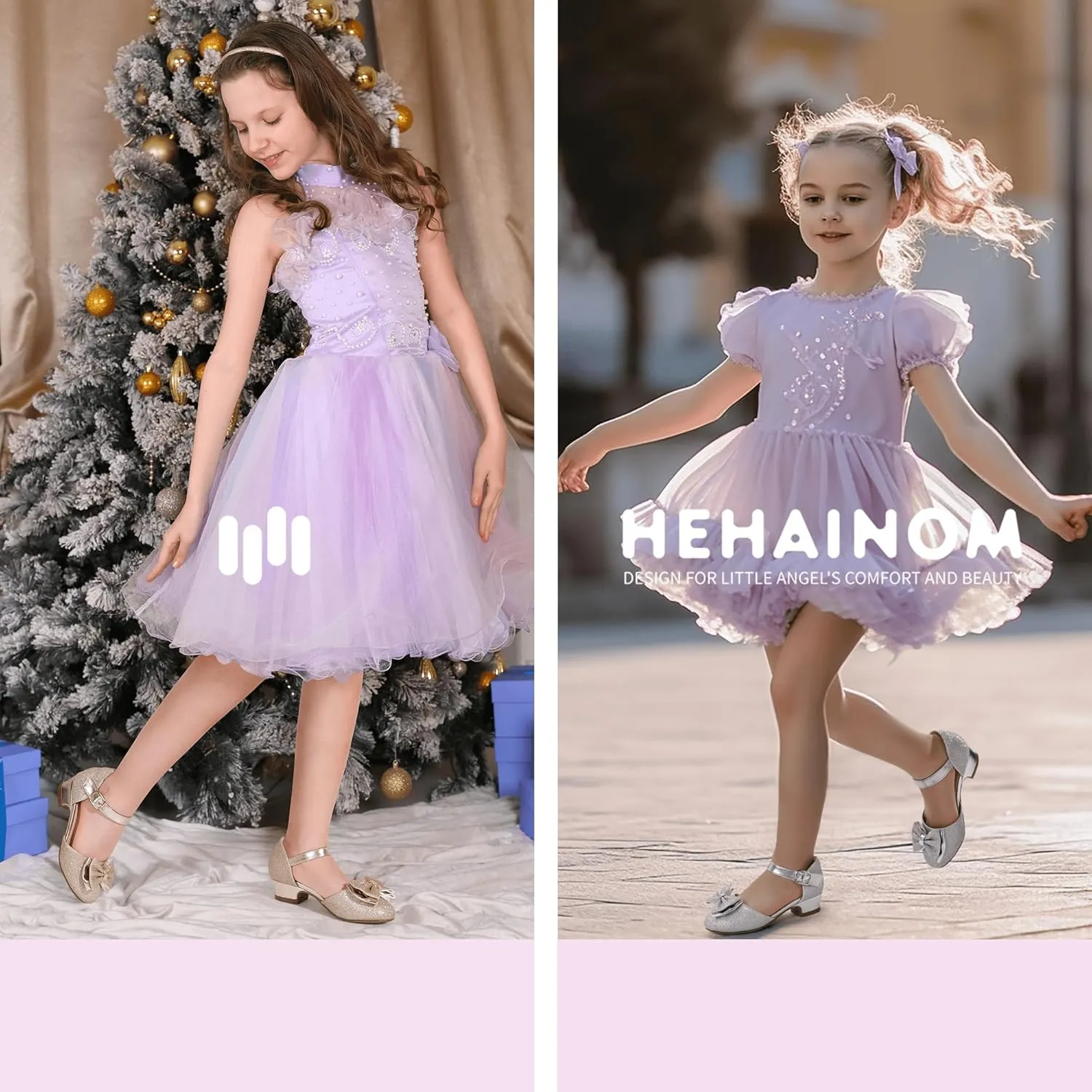 Hehainom Girls Dress Shoes Toddler Closed Toe Flower Girl Heels for Party Wedding Princess Shoes