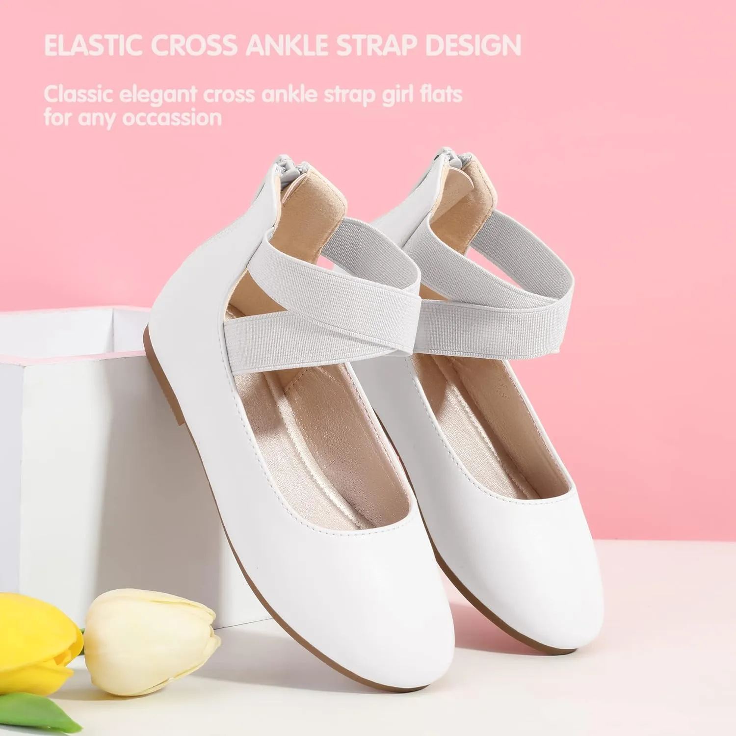 Hehainom Girls Dress Shoes Toddler Little Kids Gracy Ballet Mary Jane Ballerina Flats with Elastic Ankle Strap