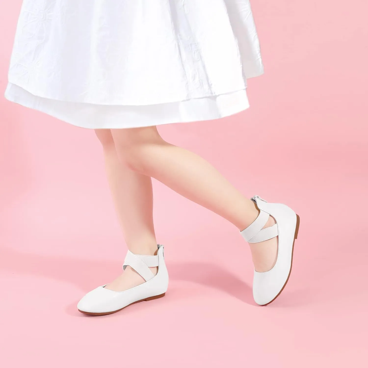 Hehainom Girls Dress Shoes Toddler Little Kids Gracy Ballet Mary Jane Ballerina Flats with Elastic Ankle Strap