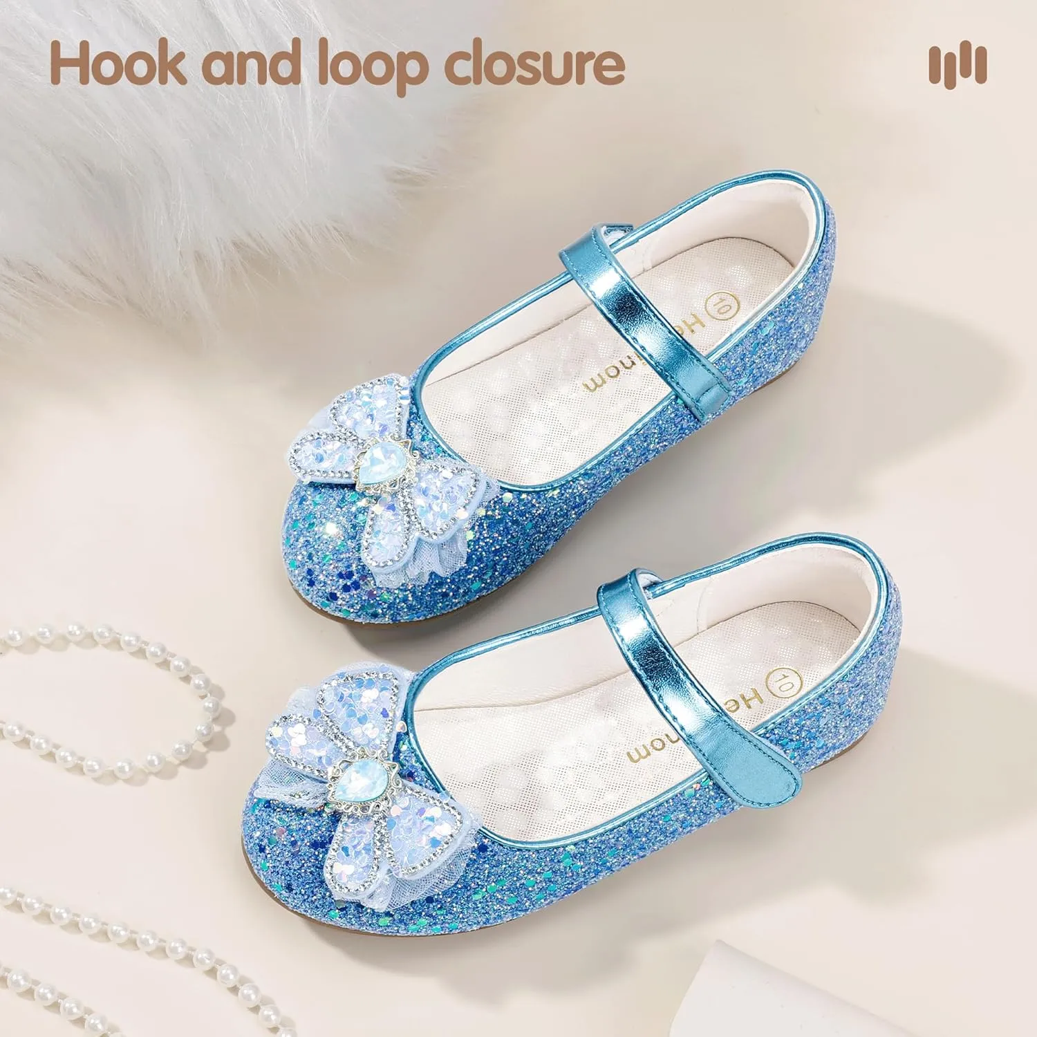 Hehainom Toddler Dress Shoes Mary Jane Ballet Flats Sparkly Bow Little Kid Girls Wedding Party Shoes