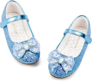 Hehainom Toddler Dress Shoes Mary Jane Ballet Flats Sparkly Bow Little Kid Girls Wedding Party Shoes