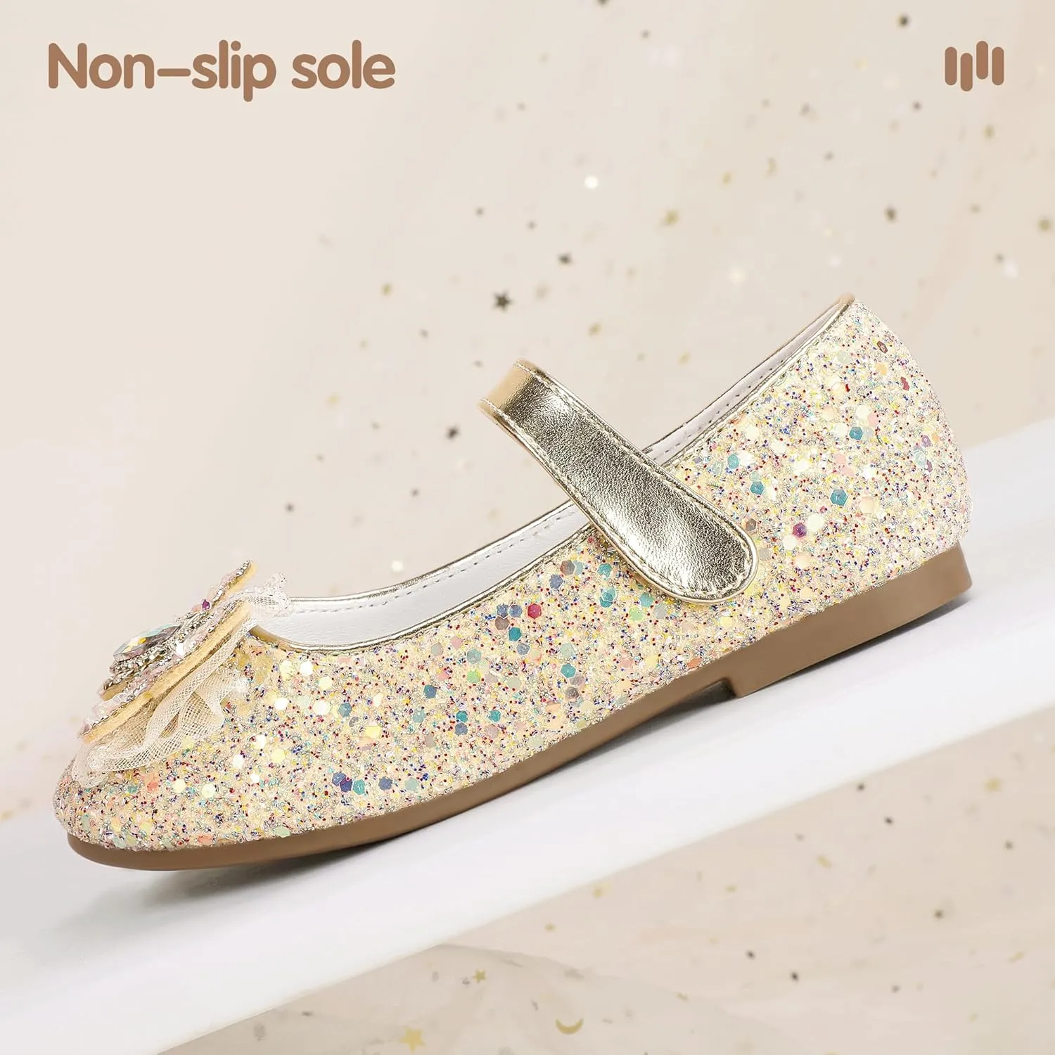 Hehainom Toddler Dress Shoes Mary Jane Ballet Flats Sparkly Bow Little Kid Girls Wedding Party Shoes