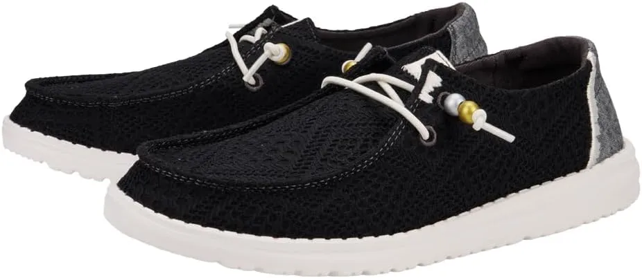 Hey Dude Wendy Boho Crochet Loafers for Women – Textile Upper & Lining – Lace-up Closure – Textile Outsole