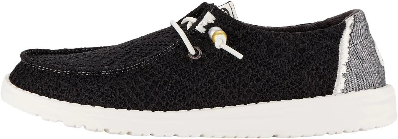 Hey Dude Wendy Boho Crochet Loafers for Women – Textile Upper & Lining – Lace-up Closure – Textile Outsole