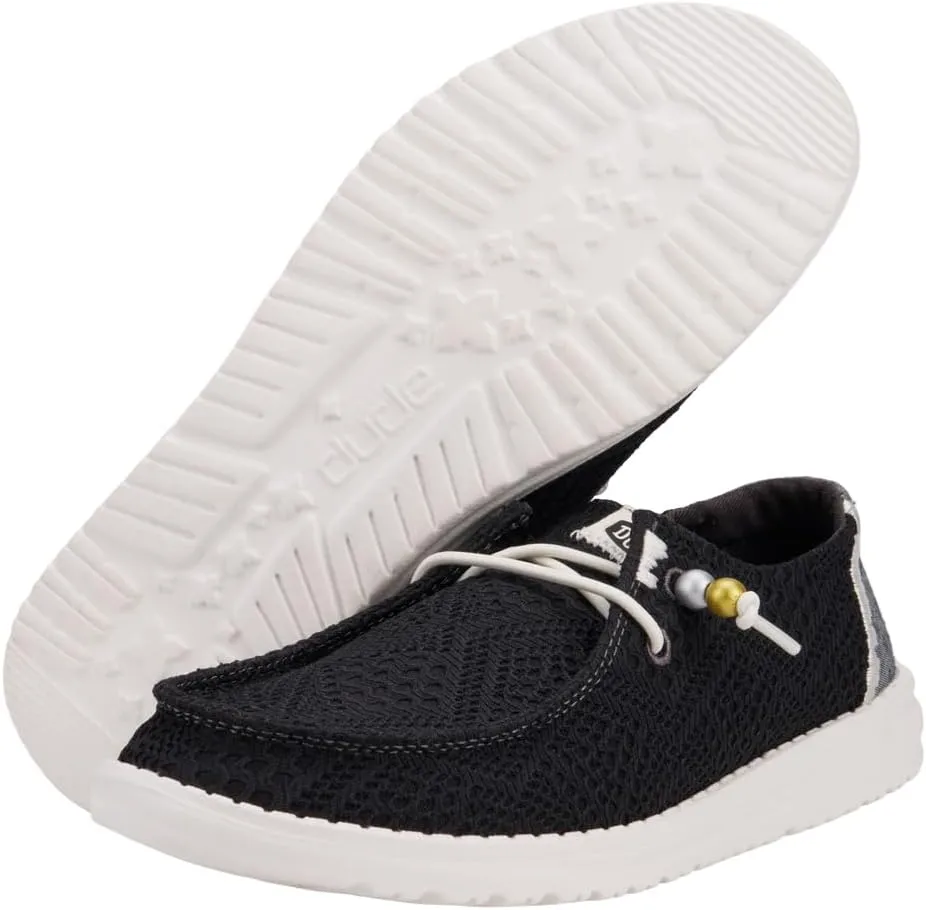 Hey Dude Wendy Boho Crochet Loafers for Women – Textile Upper & Lining – Lace-up Closure – Textile Outsole
