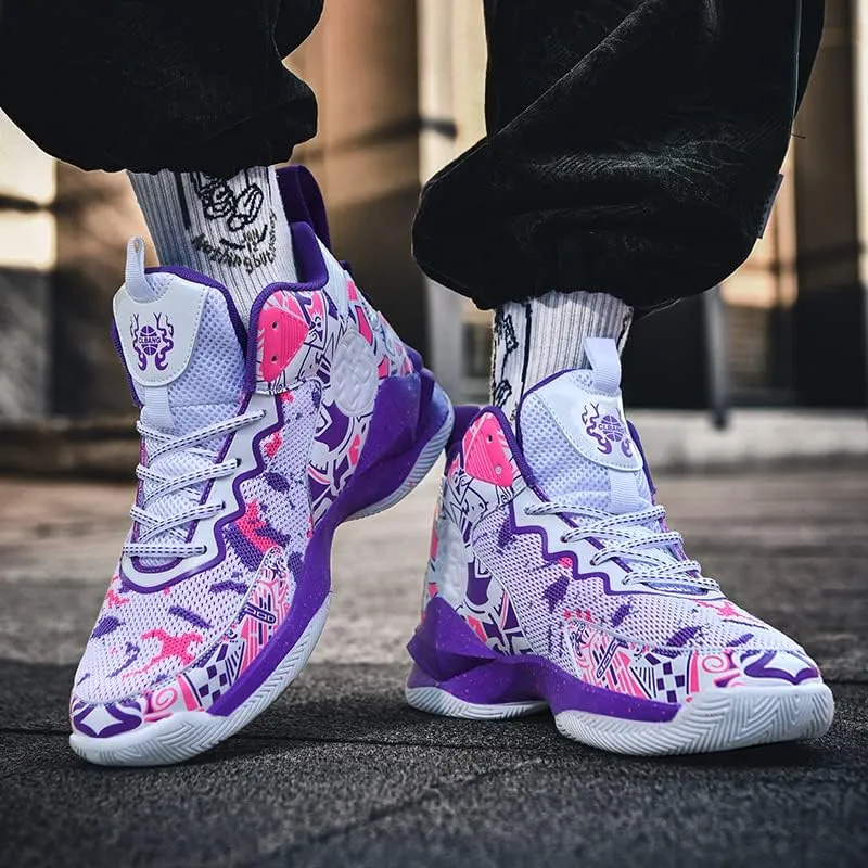 High-Top Boys Basketball Shoes Cushioned Sneakers with Breathable Support for Youth Sports Training