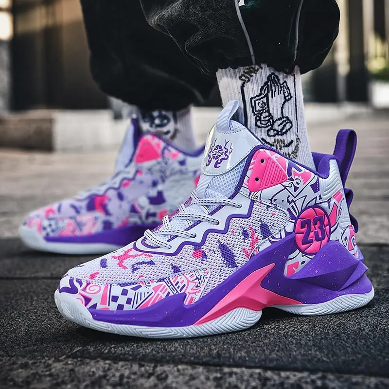 High-Top Boys Basketball Shoes Cushioned Sneakers with Breathable Support for Youth Sports Training